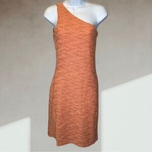 WALTER BAKER | Avril Apricot Ribbed Knit One Shoulder Midi Dress Sz Large